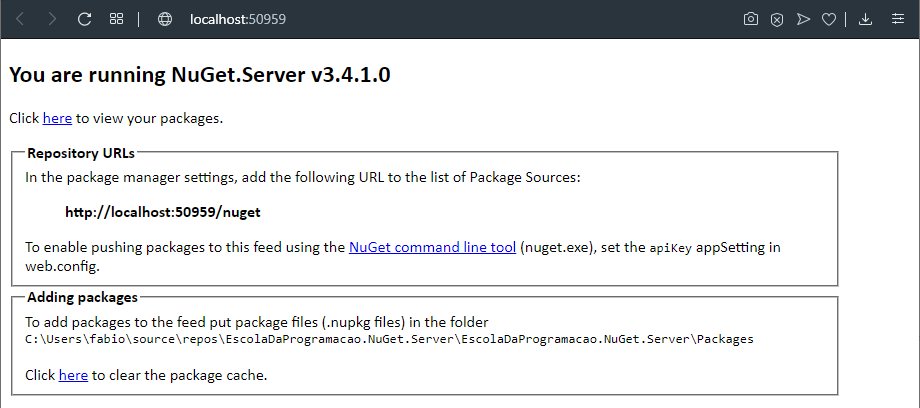 NuGet Server em funcionamento no servidor Web