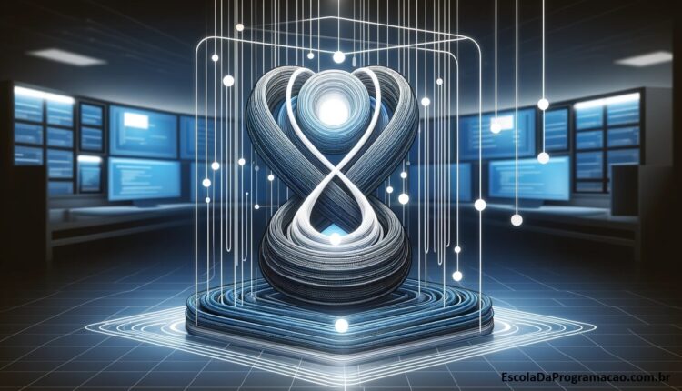 Uma representação moderna e abstrata de processos multithread em C#, mostrando linhas e nós entrelaçados que simbolizam threads trabalhando em harmonia.